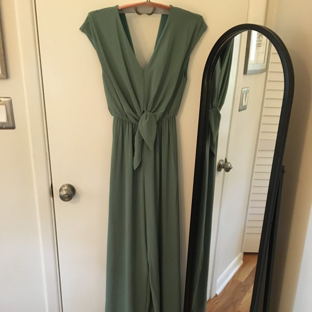 Slate Green Tie Front Jumpsuit